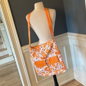 SASHA Handbags NY Large Tote Shoulder Overnight Orange White Floral Purse Womens